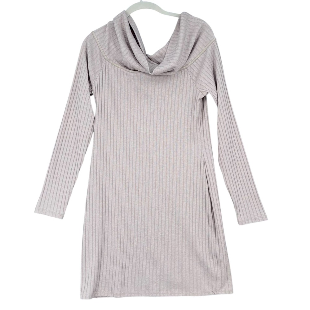 Silence Noise Ribbed Cowl Neck Long Sleeve Knit Dress Size L Beige‎ Gray